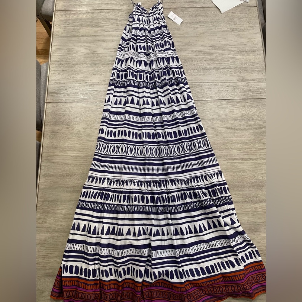 LOFT Navy and White Patterned Maxi Dress